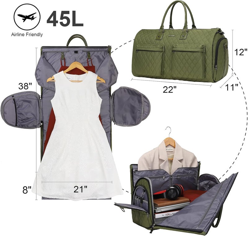 Modoker Womens Convertible Garment Bags for Travel, Waterproof Carry On Garment Bag Garment Duffel Bag - 2 in 1 Hanging Suitcase Suit Travel Luggage Bag, Green - Image 2